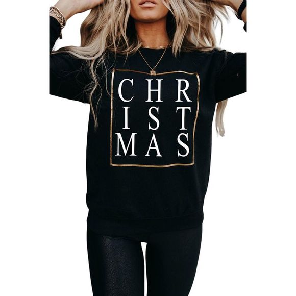 Azura Exchange  Black CHRISTMAS Glitter Print Crew Neck Sweatshirt - Picture 8 of 9